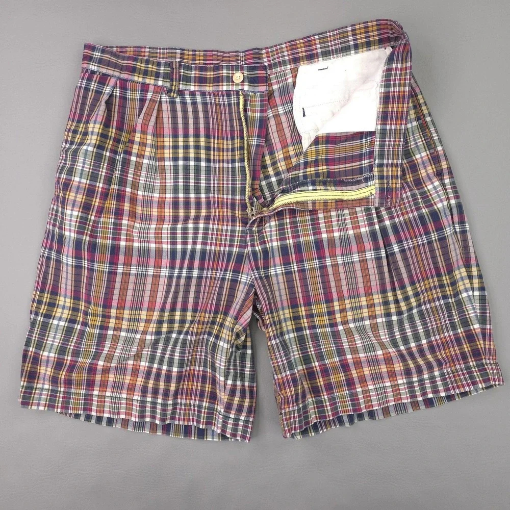 Polo Ralph Lauren Shorts Mens 35 Tyler Multicolor Plaid‎ Pleated Chino Summer